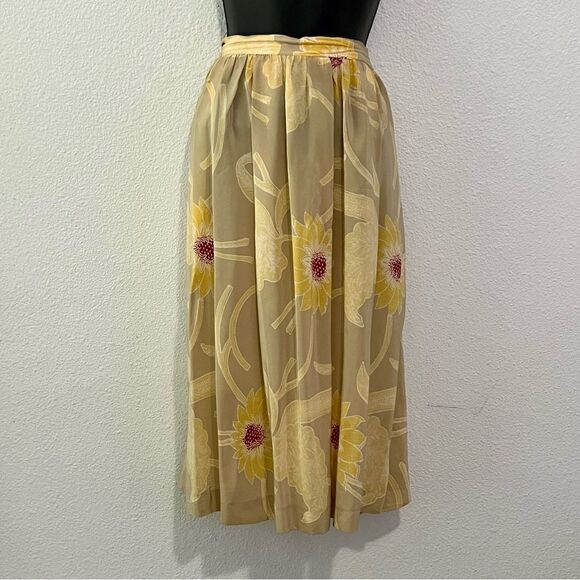Vtg Neiman Marcus Fenn Wright Mason Silk Floral Yellow Gray Low Rise Skirt 4 - Picture 1 of 11
